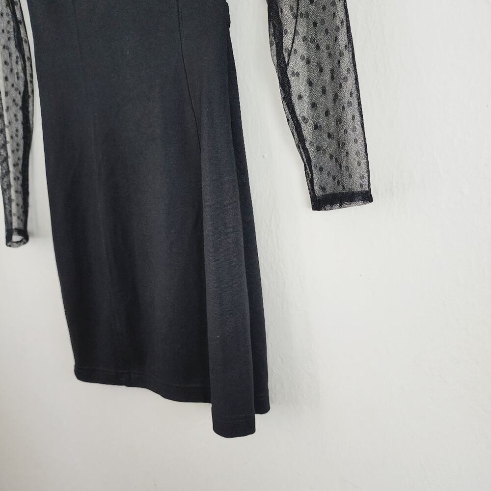 Keepsake The Label Black Swiss Dot Mesh Sleeve Bodycon Mini Dress NWT Medium LBD - Picture 6 of 13